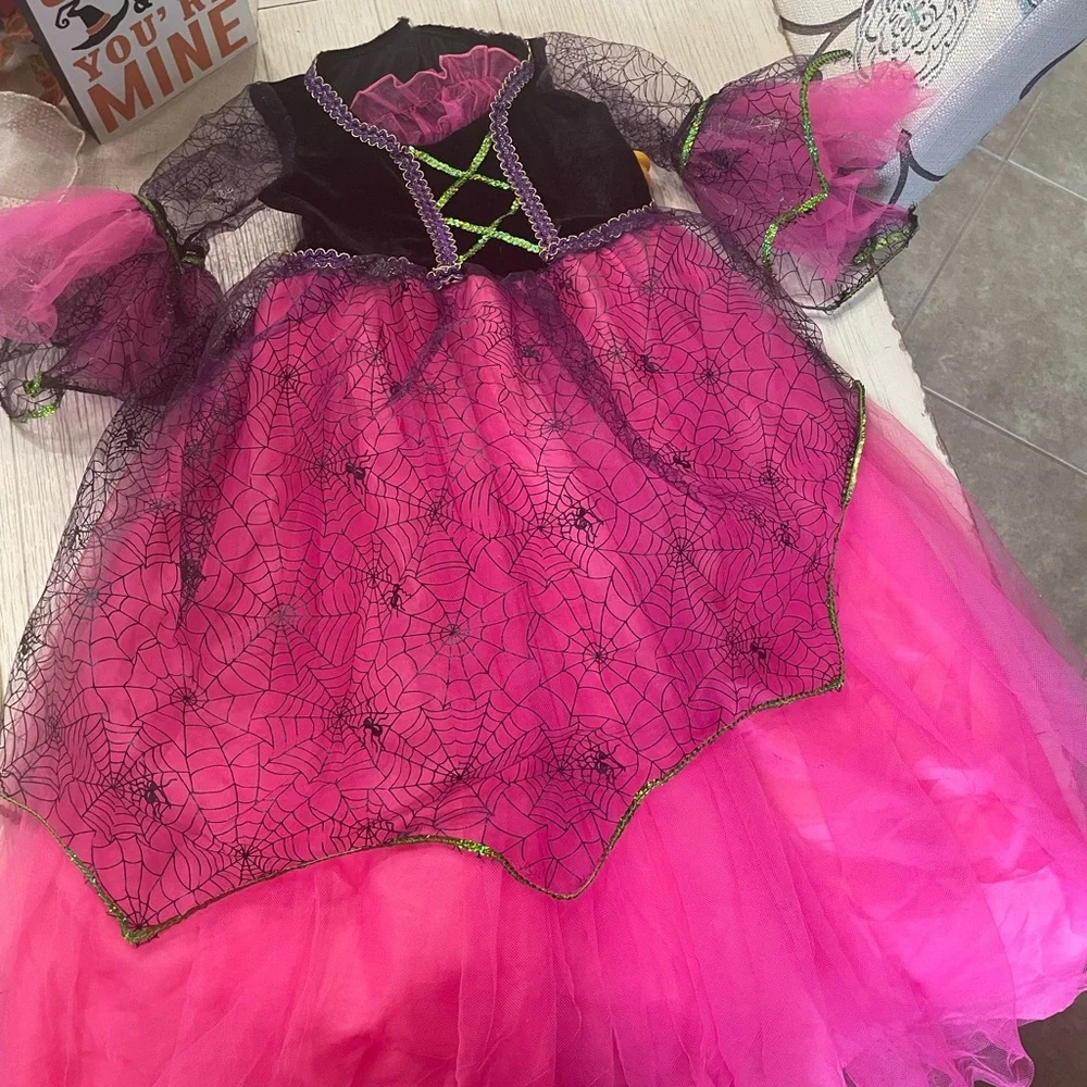 PINK Spider Witch Costume  Size 4/5 Y Dress Halloween - Picture 2 of 3